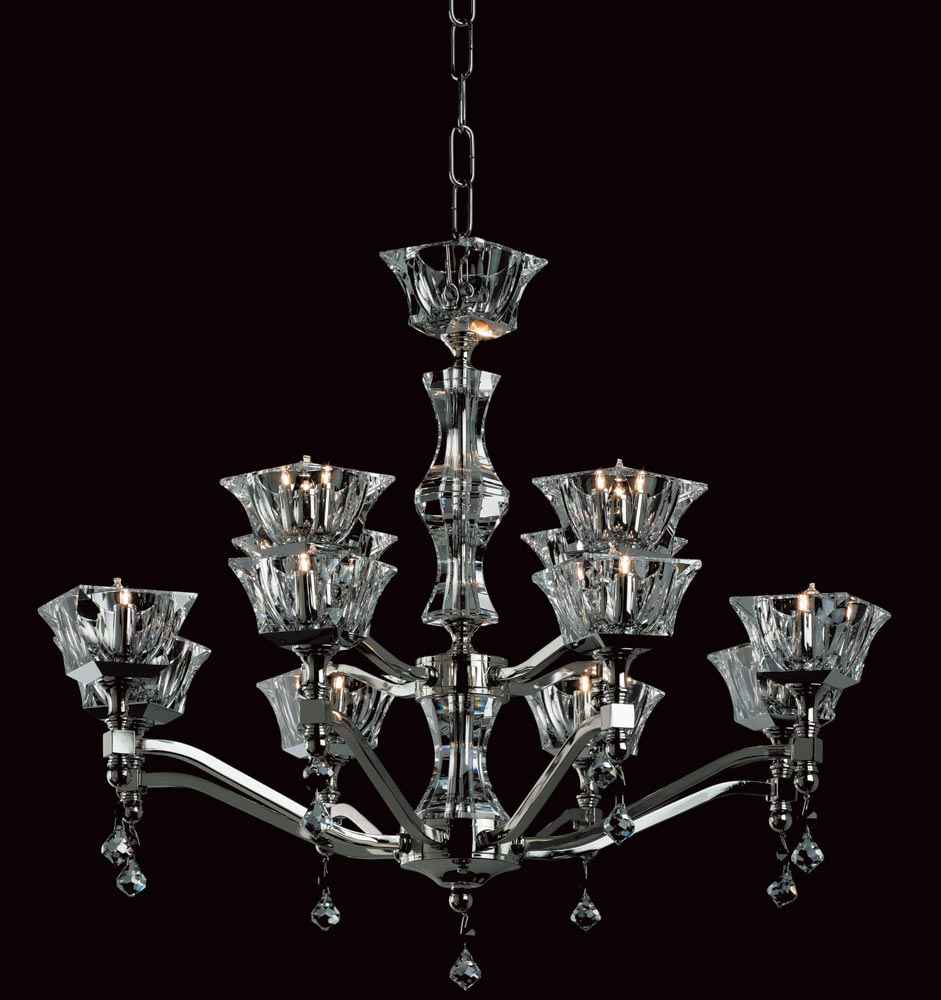 Impex Bresica 12 Light Optic Glass Chandelier Polished Nickel