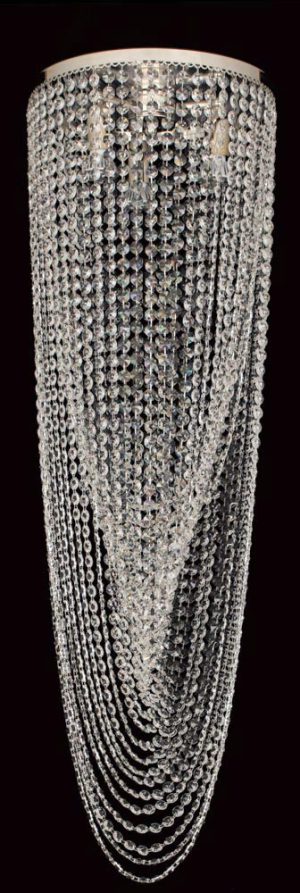 Impex Beehive 5 light polished chrome flush crystal chandelier 3m drop on black background.