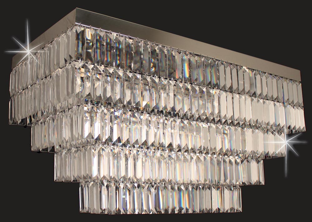 Impex Crystal Art Rectangular Flush 6 Light Chandelier Polished Chrome