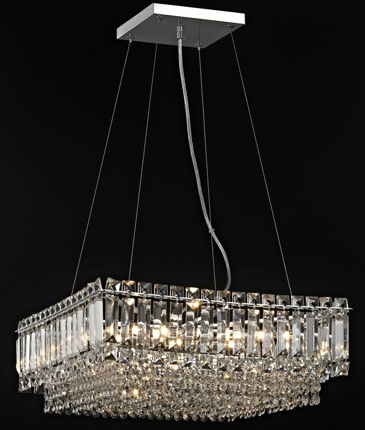 Impex Alvery Large Square 8 Light Crystal Pendant Polished Chrome