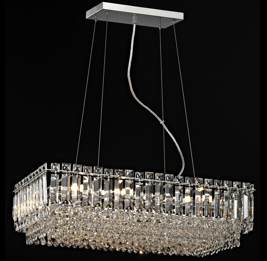 Impex Alvery Large Oblong 8 Light Crystal Pendant Polished Chrome