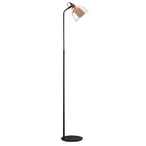 Impex Ava industrial 1 light floor lamp in matt black with gold glass shade