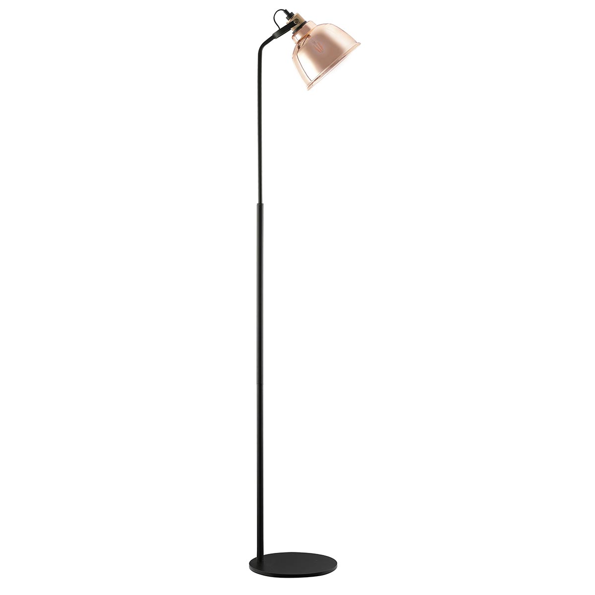 Impex Ava Industrial 1 Light Floor Lamp Matt Black Gold Glass Shade