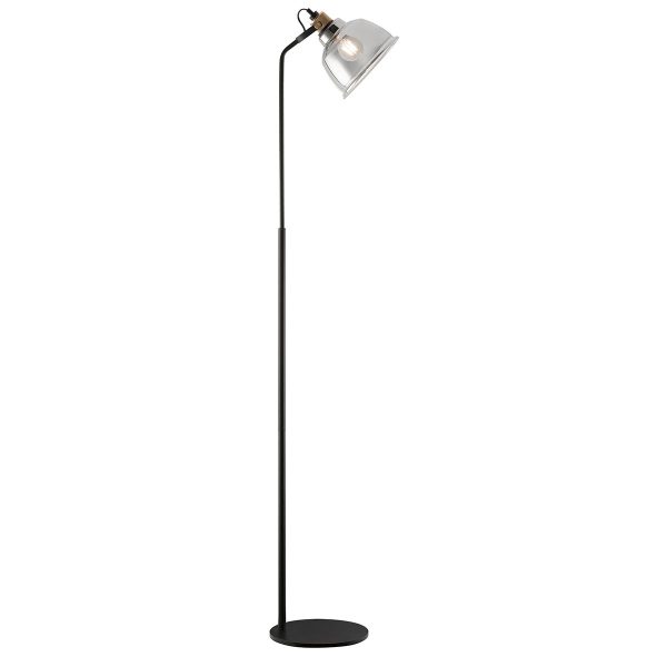 Impex Ava industrial 1 light floor lamp in matt black with smoked glass shade