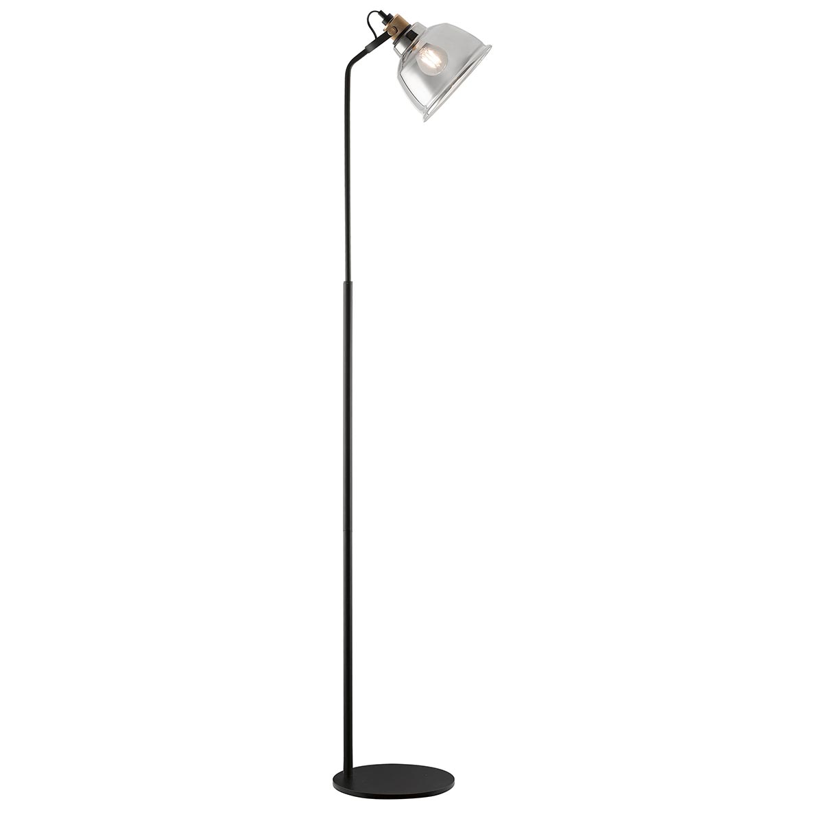 Impex Ava Industrial 1 Light Floor Lamp Matt Black Smoked Glass Shade