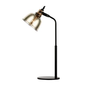 Impex Ava industrial 1 light table lamp in matt black with gold glass shade