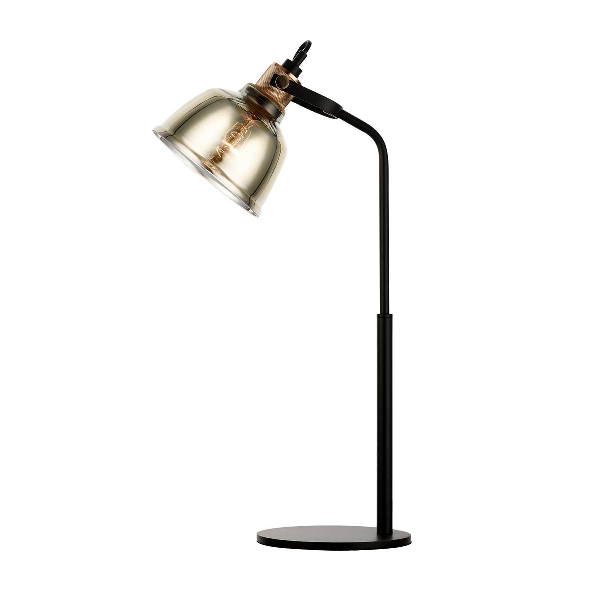 Impex Ava Industrial 1 Light Table Lamp Matt Black Gold Glass Shade