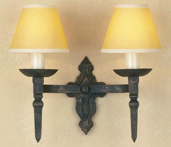 Impex Baronial Gothic Black / Gold Iron Work Double Wall Light