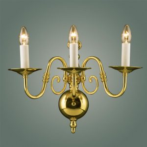 Impex Antwerp Flemish style 3 lamp traditional wall light in solid polished brass