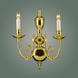 Impex Beveren Flemish style 2 lamp twin wall light in solid polished brass