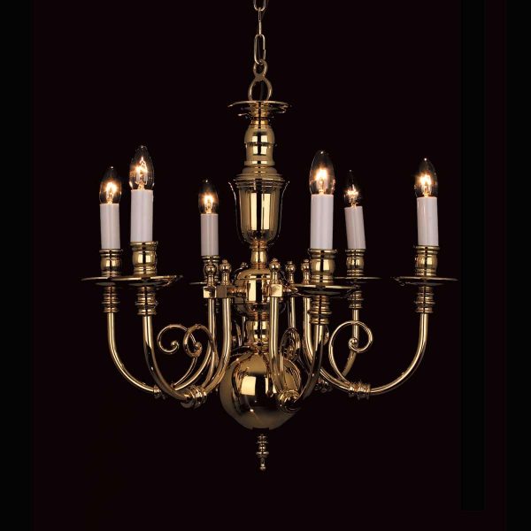 Impex Beveren Flemish style 6 light chandelier in solid polished brass
