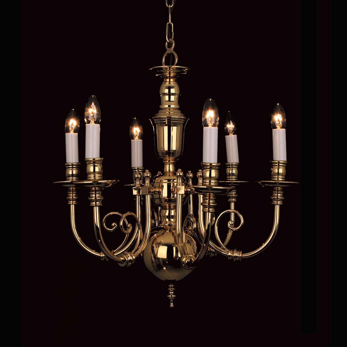 Impex Beveren Flemish Style 6 Light Chandelier Solid Polished Brass