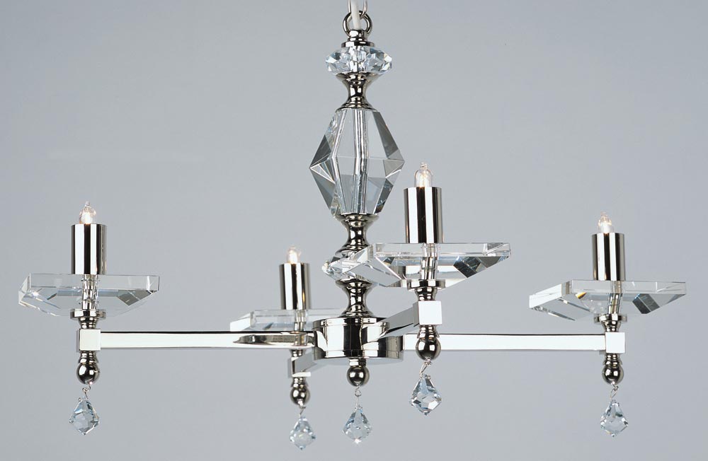 Impex Capri Optic Glass 4 Light Chandelier Polished Nickel