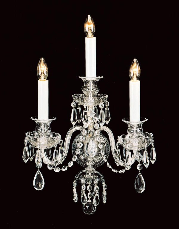 Impex Abertamy 3 lamp crystal candelabra wall light with polished chrome metalwork