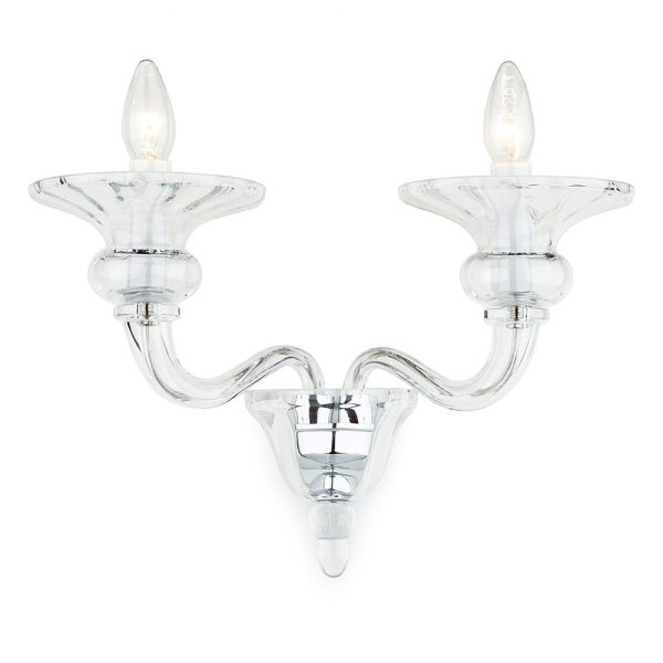 Impex Zagreb 2 lamp twin Czech crystal wall light in polished chrome on white background