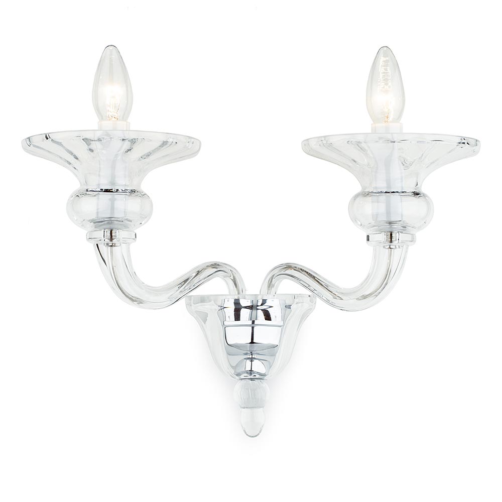 Impex Zagreb 2 Lamp Twin Wall Light Czech Crystal Polished Chrome