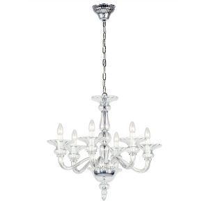 Impex Zagreb 6 light Czech crystal chandelier in polished chrome on white background