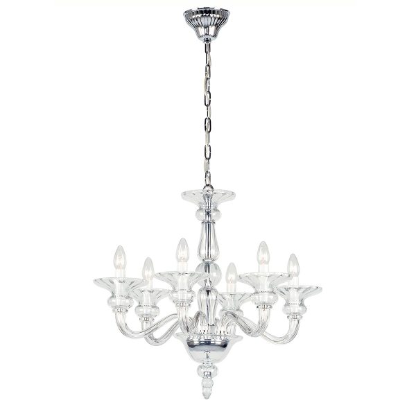 Impex Zagreb 6 light Czech crystal chandelier in polished chrome on white background