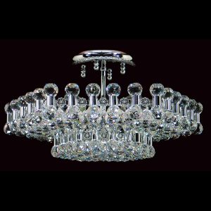 Impex Ancona hexagonal crystal 6 lamp flush low ceiling light in polished chrome