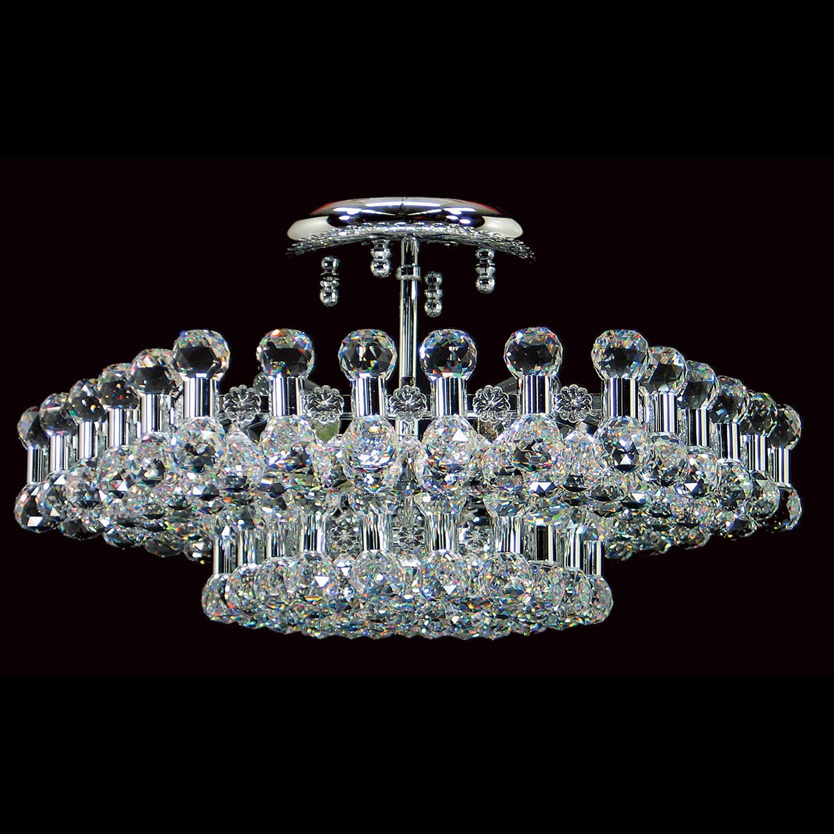 Impex Ancona Hexagonal Crystal 6 Lamp Flush Low Ceiling Light Chrome