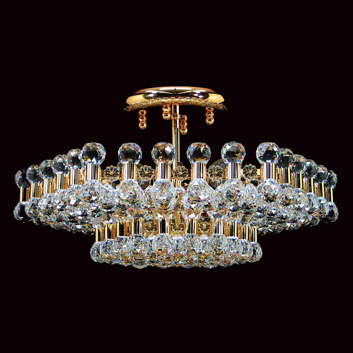 Impex Ancona Hexagonal Crystal 6 Lamp Flush Low Ceiling Light Gold