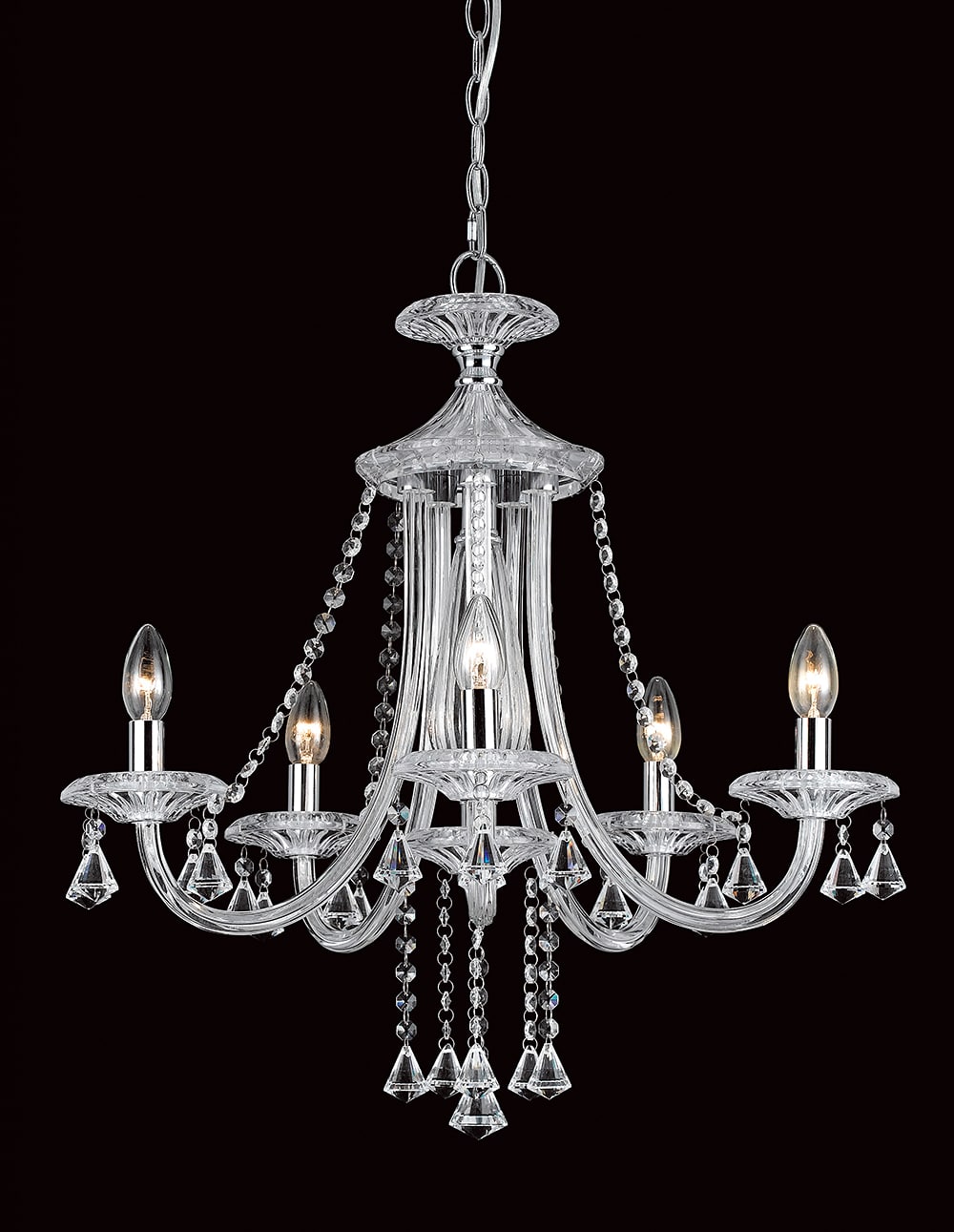 Impex Calgary Classic 5 Arm Chandelier Polished Chrome & Crystal