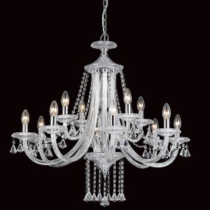 Impex Calgary large 12 arm 2 tier chandelier in polished chrome with crystal and glass on white background