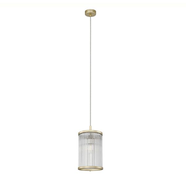 Impex Antigua 1 light ceiling pendant with crystal rods in matt gold on white background