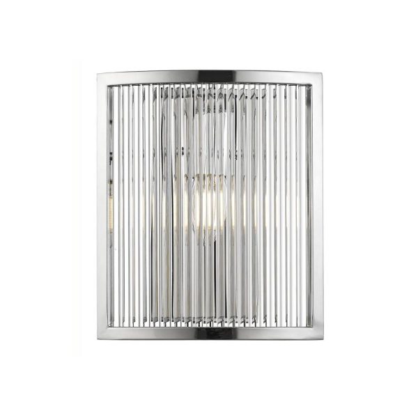 Impex Antigua 1 lamp Art Deco wall light with crystal rods in chrome on white background
