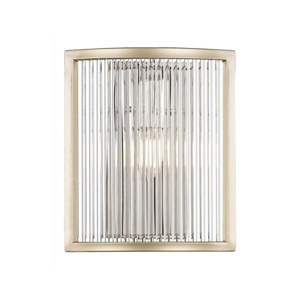 Impex Antigua 1 lamp Art Deco wall light with crystal rods in matt gold on white background