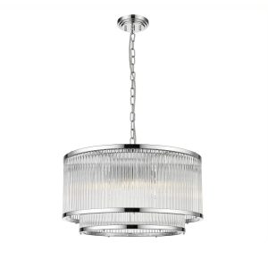 Impex Antigua 5 light 2 tier ceiling pendant with crystal rods in chrome on white background