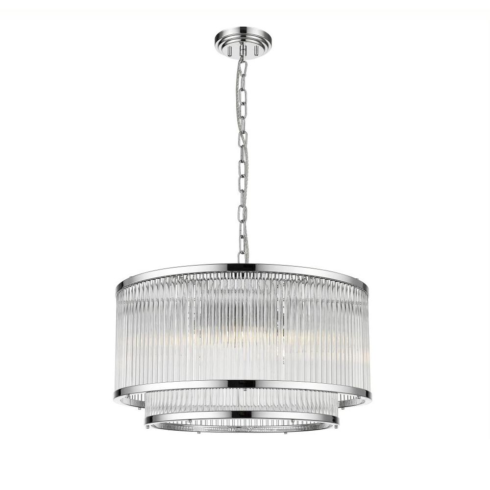 Impex Antigua 5 Light 2 Tier Pendant Crystal Rods Polished Chrome