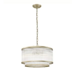Impex Antigua 5 light 2 tier ceiling pendant with crystal rods in matt gold on white background