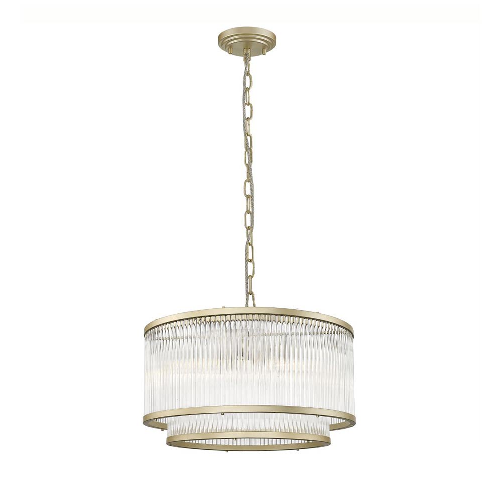 Impex Antigua 5 Light 2 Tier Ceiling Pendant Crystal Rods Matt Gold