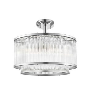 Impex Antigua 5 light 2 tier semi flush ceiling light with crystal rods in chrome on white background