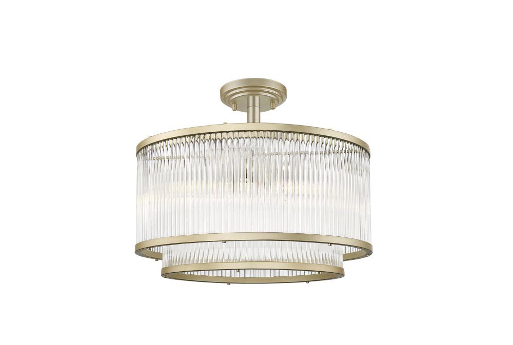 Impex Antigua 5 Light 2 Tier Semi Flush Ceiling Light Crystal Rods Gold