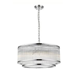 Impex Antigua 6 light 2 tier chandelier with crystal rods in polished chrome on white background