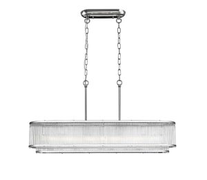 Impex Antigua 7 light 2 tier oblong chandelier pendant with crystal rods in chrome on white background