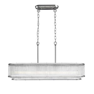 Impex Antigua 7 light 2 tier oblong chandelier pendant with crystal rods in chrome on white background