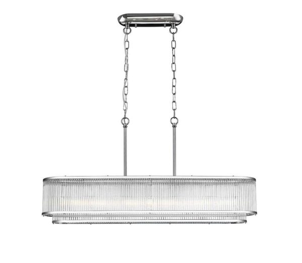 Impex Antigua 7 light 2 tier oblong chandelier pendant with crystal rods in chrome on white background