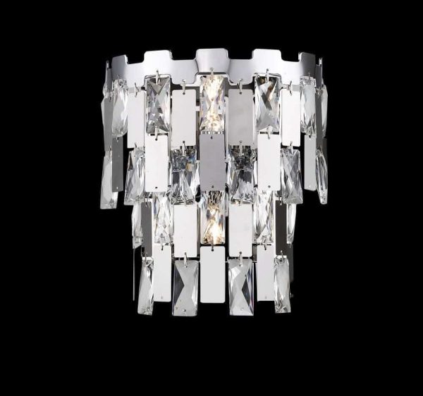 Impex Alma 2 lamp tiered wall light with crystal in polished chrome