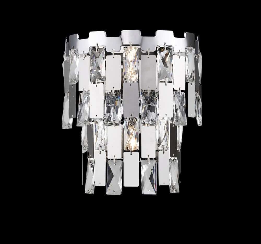 Impex Alma 2 Lamp Tiered Wall Light Crystal & Polished Chrome