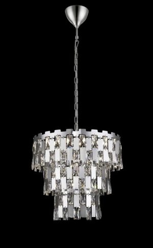 Impex Alma 9 Light Tiered Ceiling Pendant Crystal & Polished Chrome