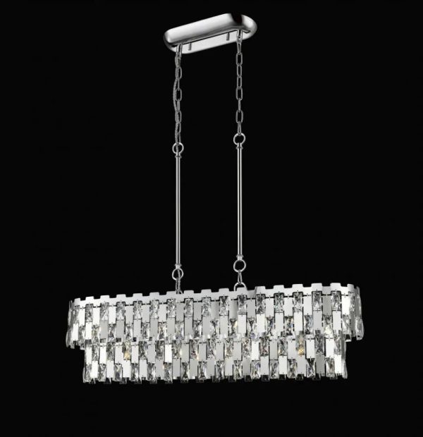 Impex Alma 9 light oblong ceiling pendant with crystal in polished chrome