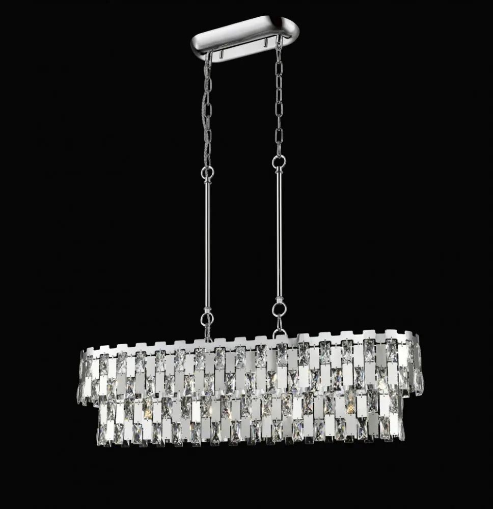 Impex Alma 9 Light Oblong Ceiling Pendant Crystal & Polished Chrome