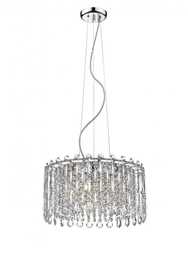 Impex Alita Crystal 5 lamp pendant ceiling light in polished chrome