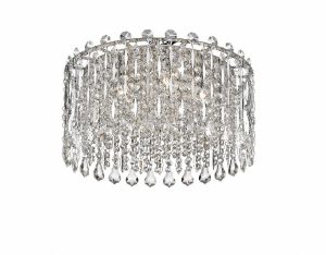 Impex Alita Crystal 5 light flush mount low ceiling light in polished chrome