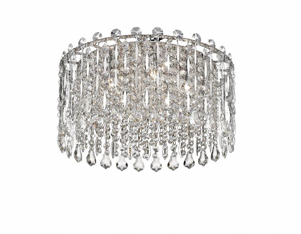 Impex Alita Crystal 5 Lamp Flush Low Ceiling Light Polished Chrome