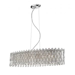 Impex Alita Crystal 6 lamp oval pendant ceiling light in polished chrome