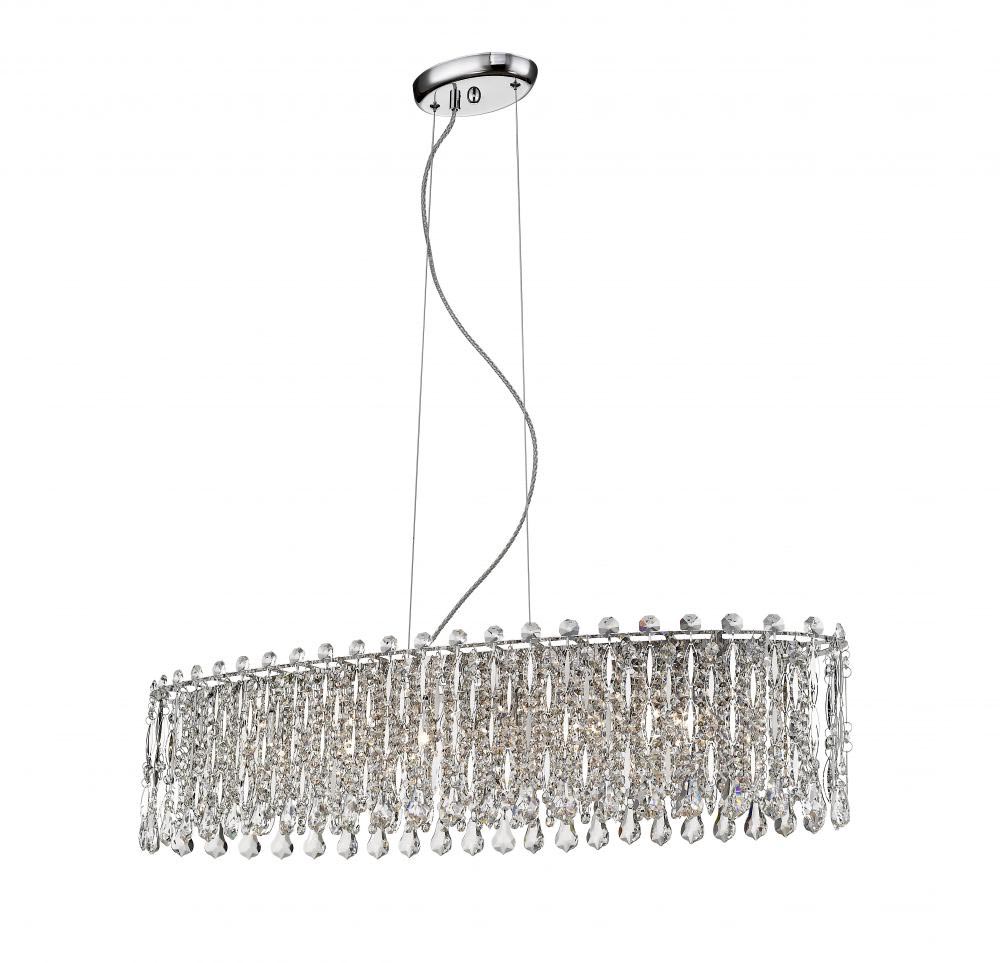 Impex Alita Crystal 6 Lamp Oval Pendant Ceiling Light Polished Chrome